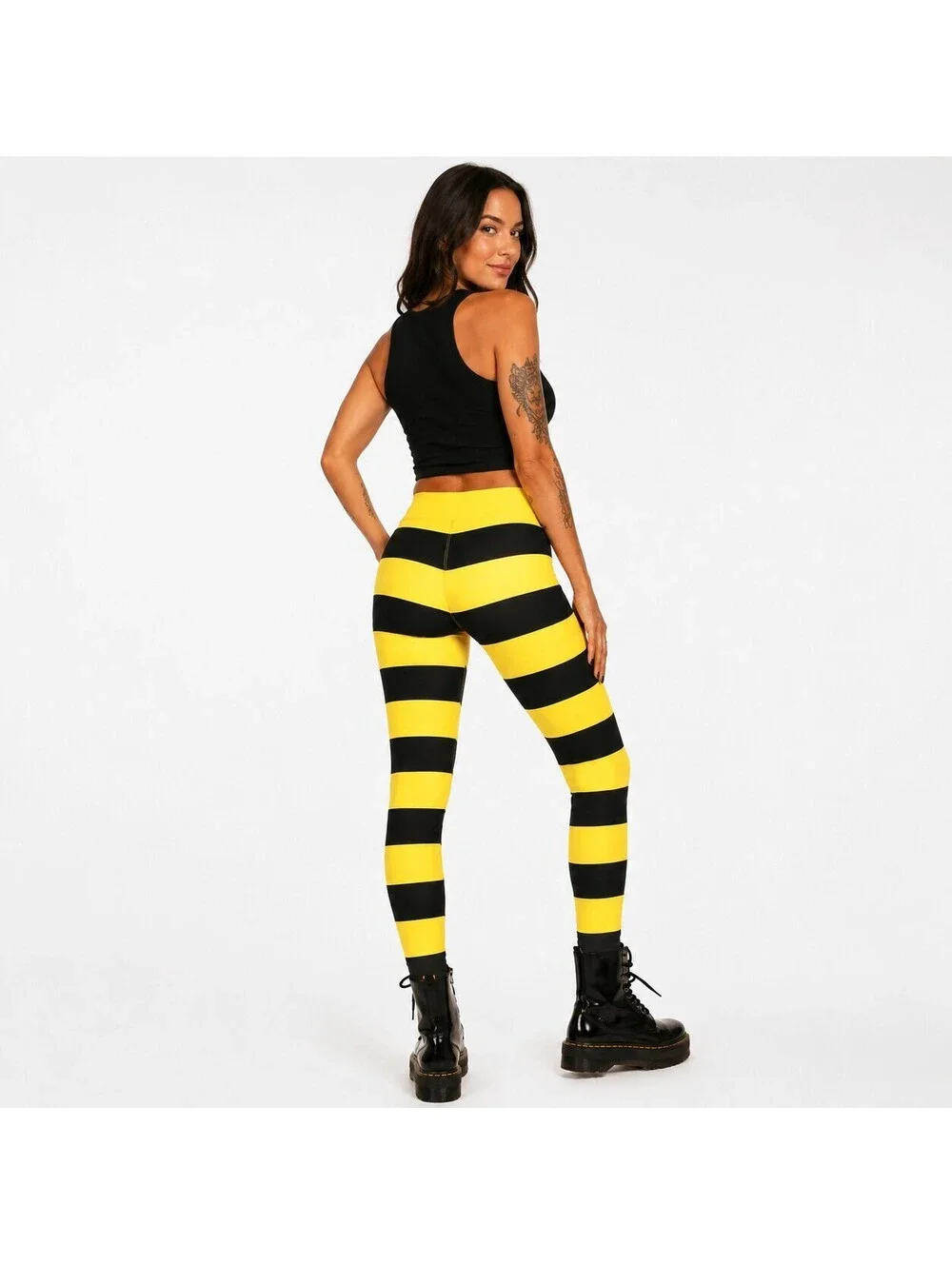 NWT Tipsy Elves Bumblebee Striped Halloween Leggings Size Medium - Picture 3 of 6